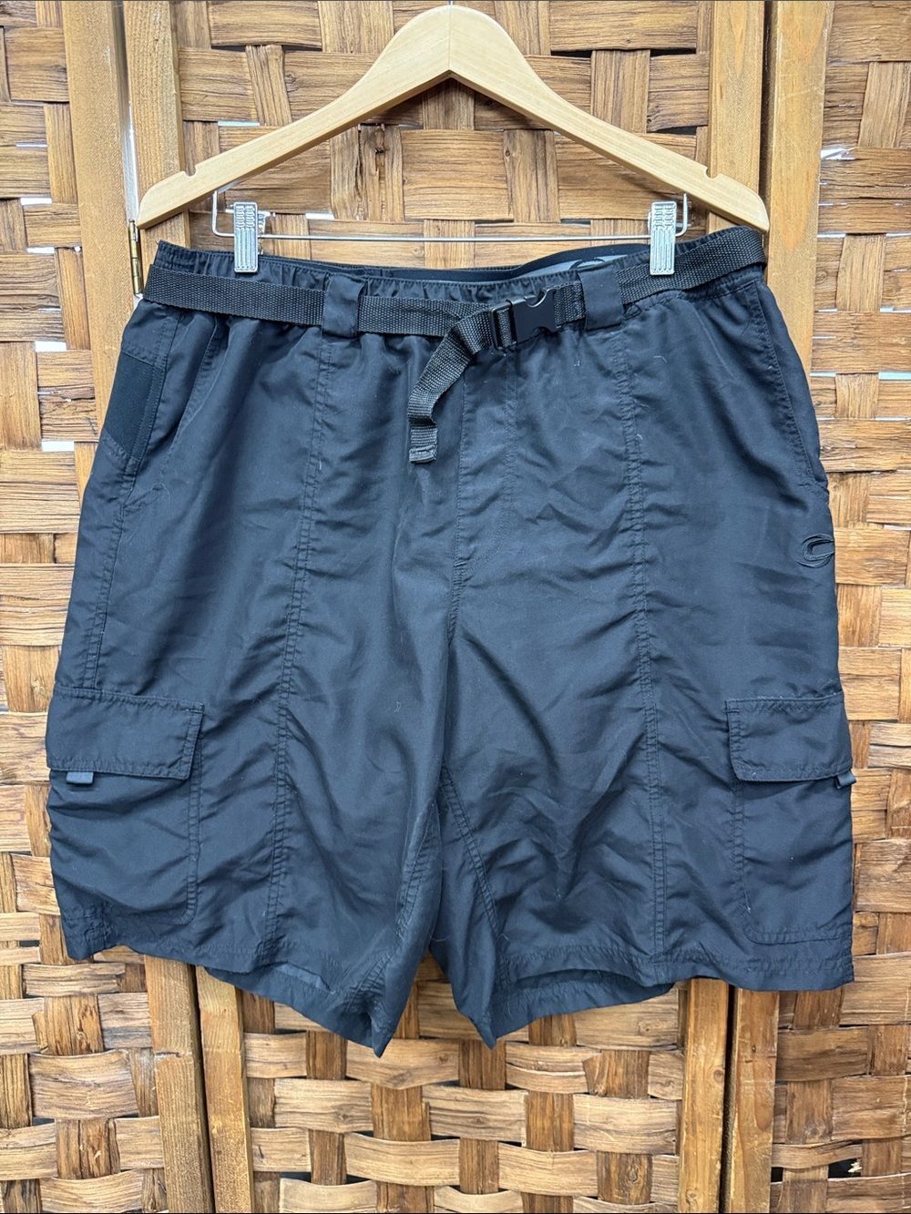 Men's Black Cargo Cycling Shorts with Integrated Webbing Belt